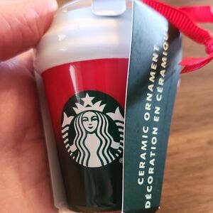 Starbucks 2021 Festive Red, Green, and White Ceramic Ornament
